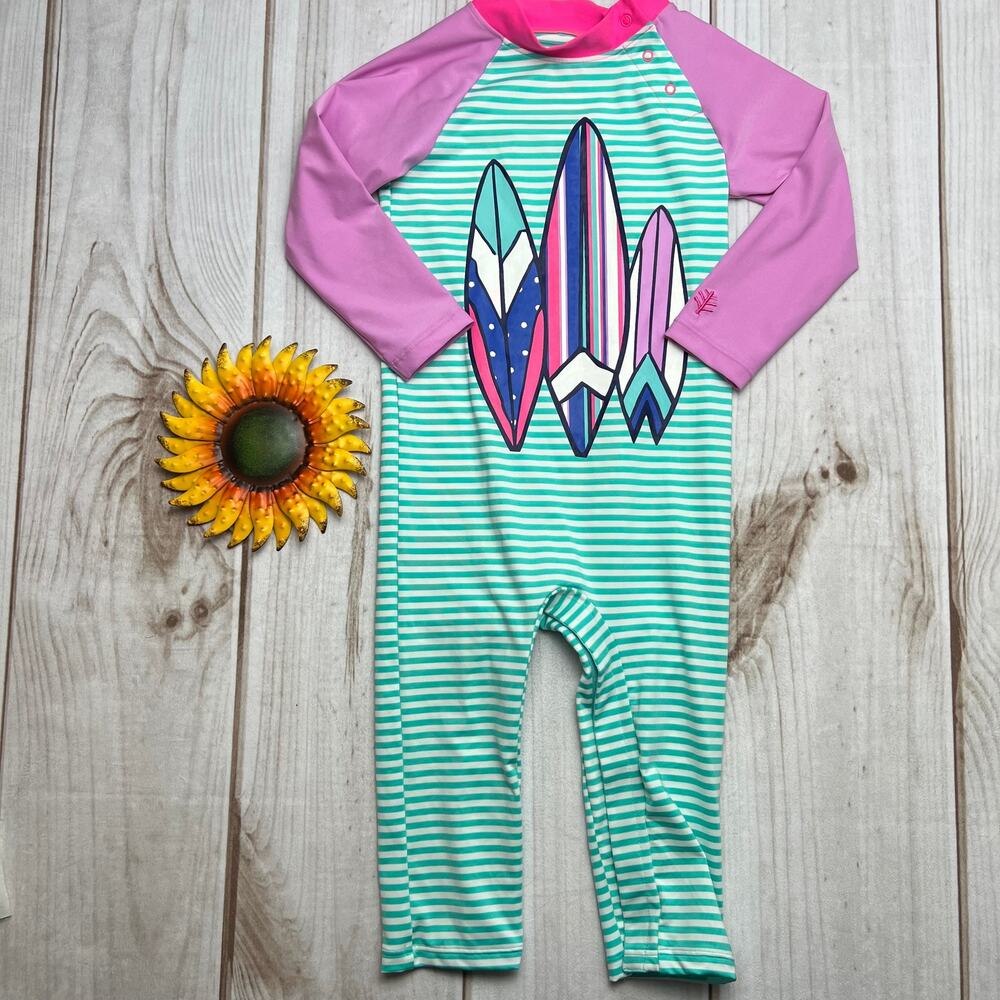 Coolibar 18-24 Months Baby Beach Surfboard Striped Swimsuit UPF 50+ One-Piece